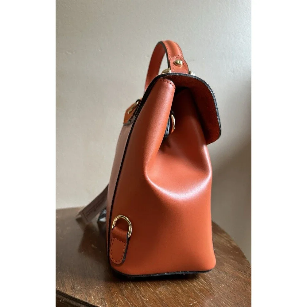 NWT Viola Castellani‎ Papaya Orange Leather Handbag Purse Backpack Convertible